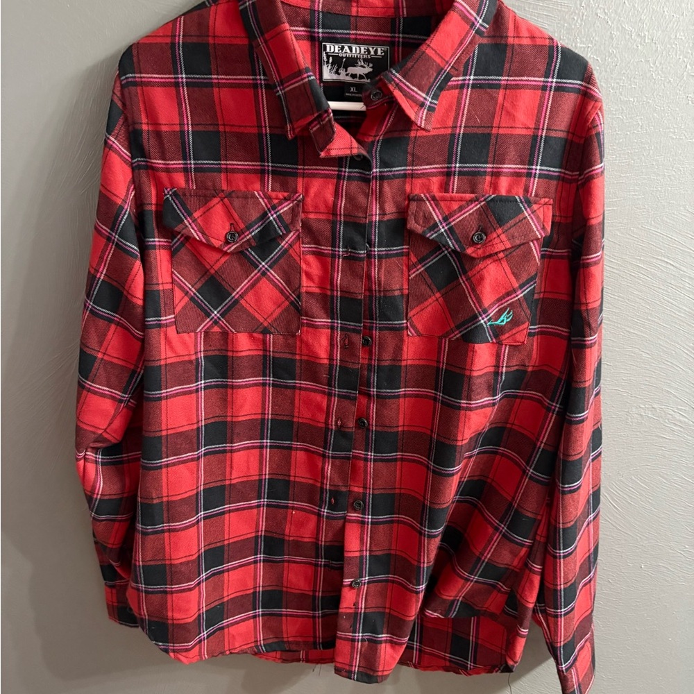 Red Plaid Button-Front Flannel Shirt